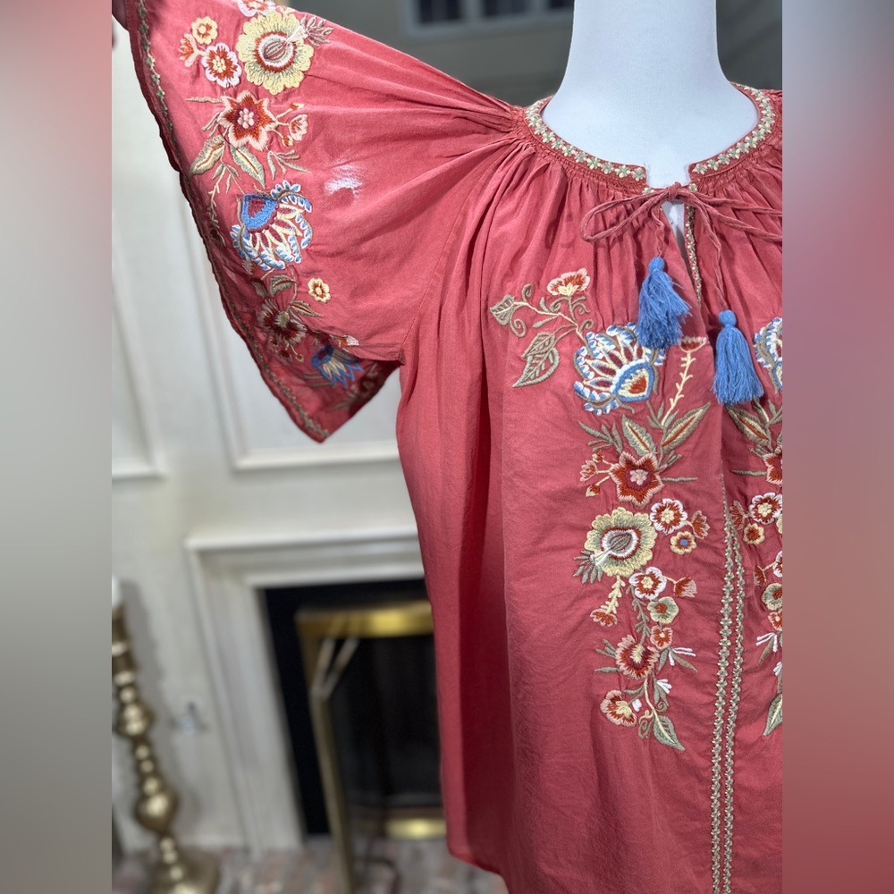 Kyla Seo Kiora Embroidered Blouse Coral Boho Cottagecore Festival Top size XL - Picture 3 of 8